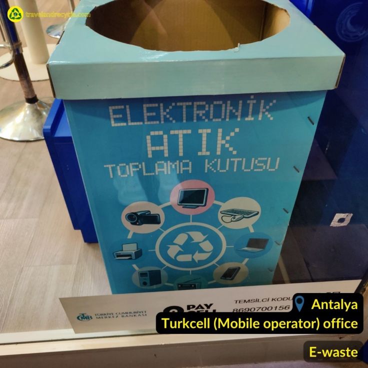 Blue E-waste recycling bin in Turkcell Antalya Turkey
