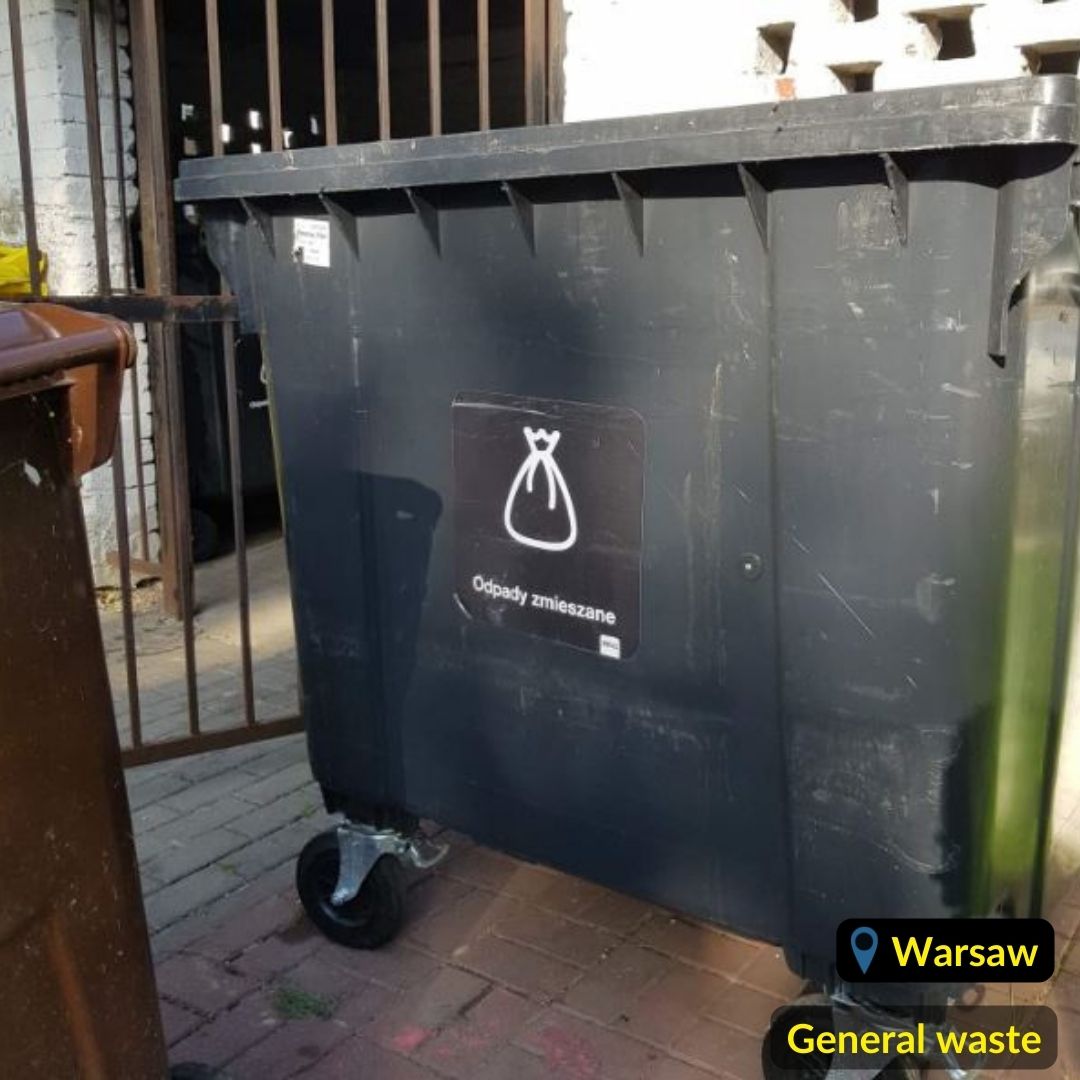 Black waste bin for general mixed non recyclable waste in Warsaw Poland