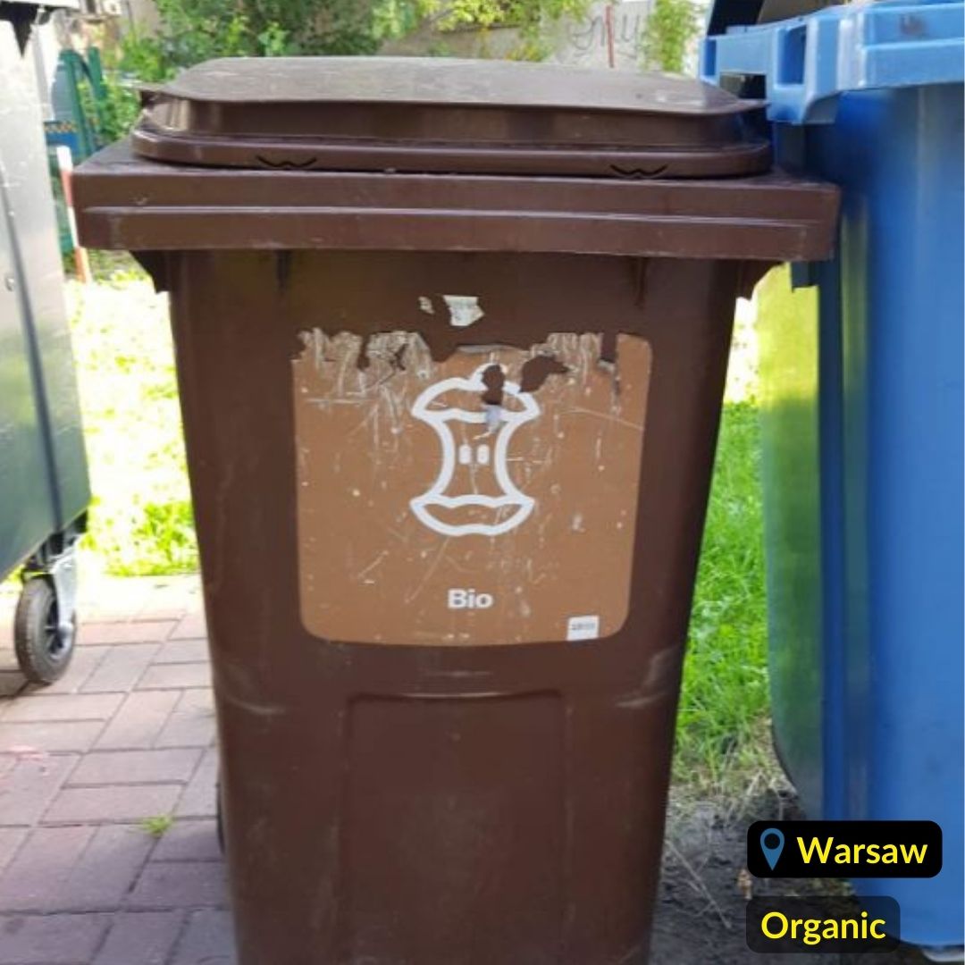 Brown waste bin for bio organic waste recycling composting in Warsaw Poland