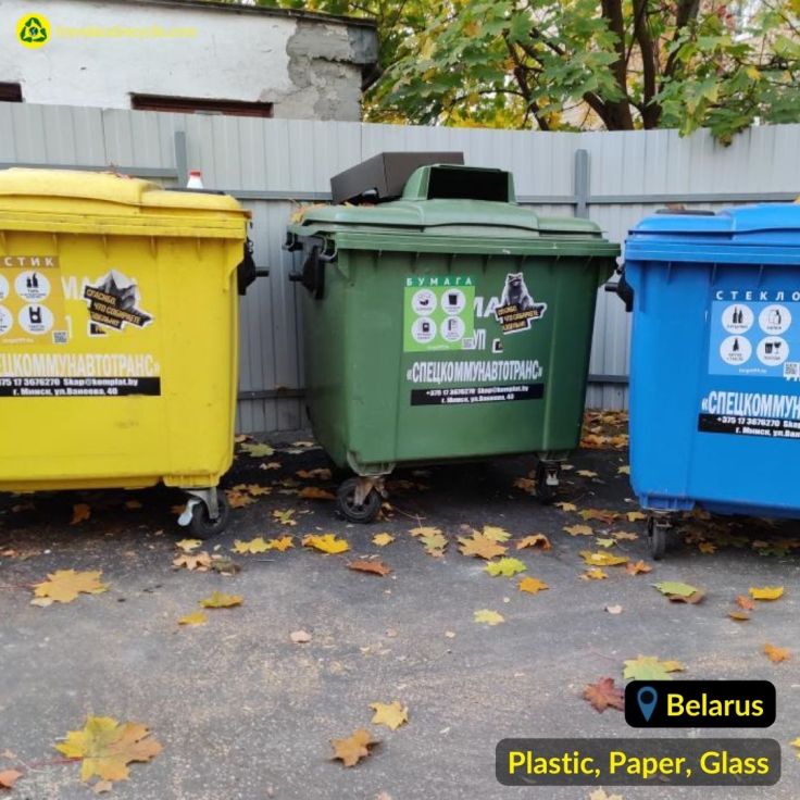 Paper, Plastic and glass waste recycling bin in Minsk, Belarus