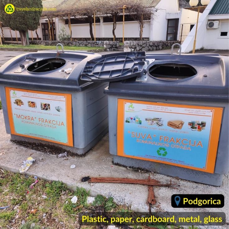 Gray recycling Bin for paper, glass, metal, plastic waste in Podgorica Montenegro