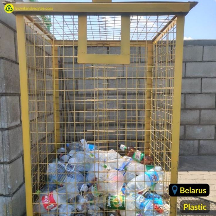 Plastic waste Yellow recycling bin in Minsk, Belarus