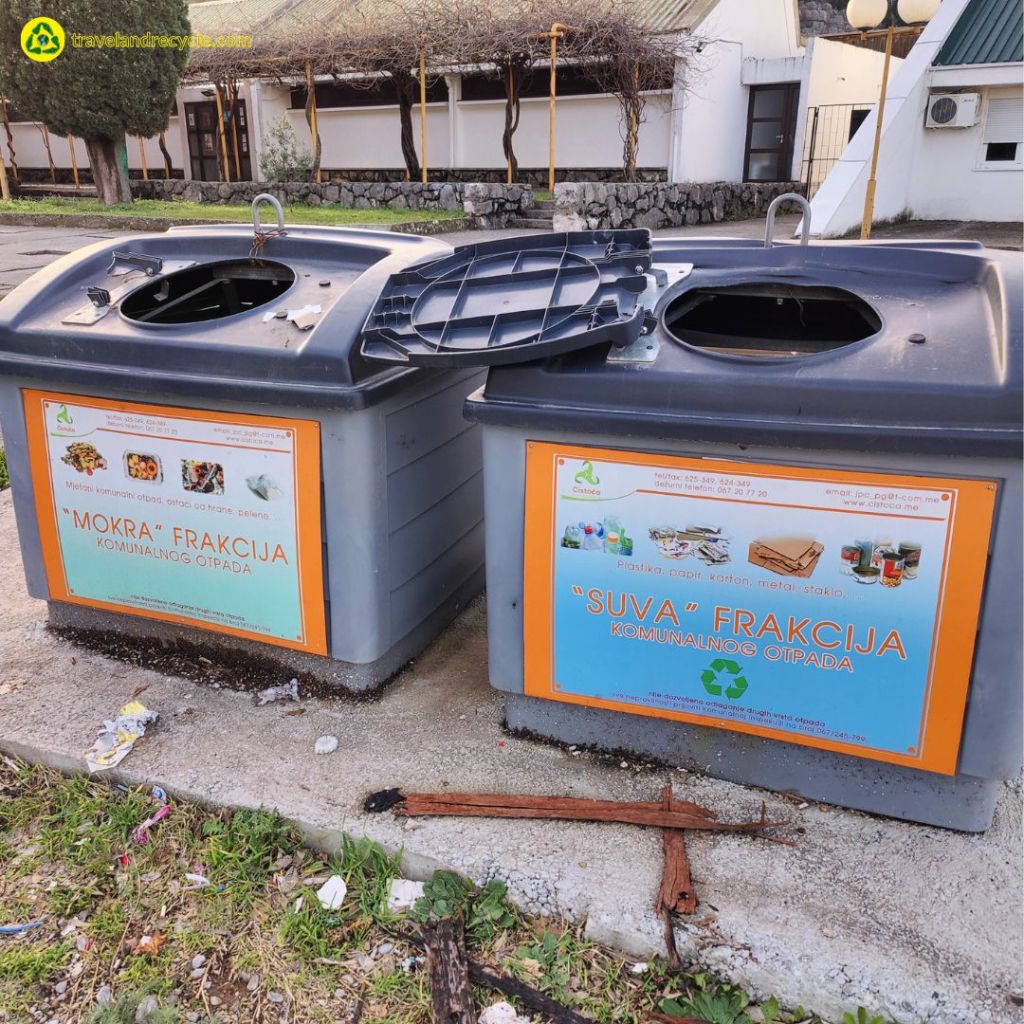Gray recycling Bin for paper, glass, metal, plastic waste in Podgorica Montenegro