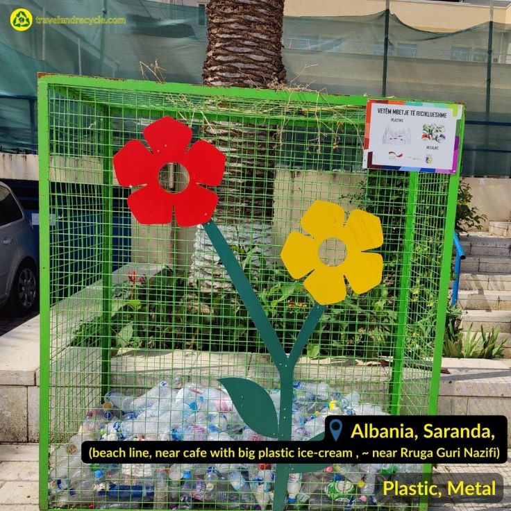 Metal recycling bin for plastic and metal waste in Saranda Albania