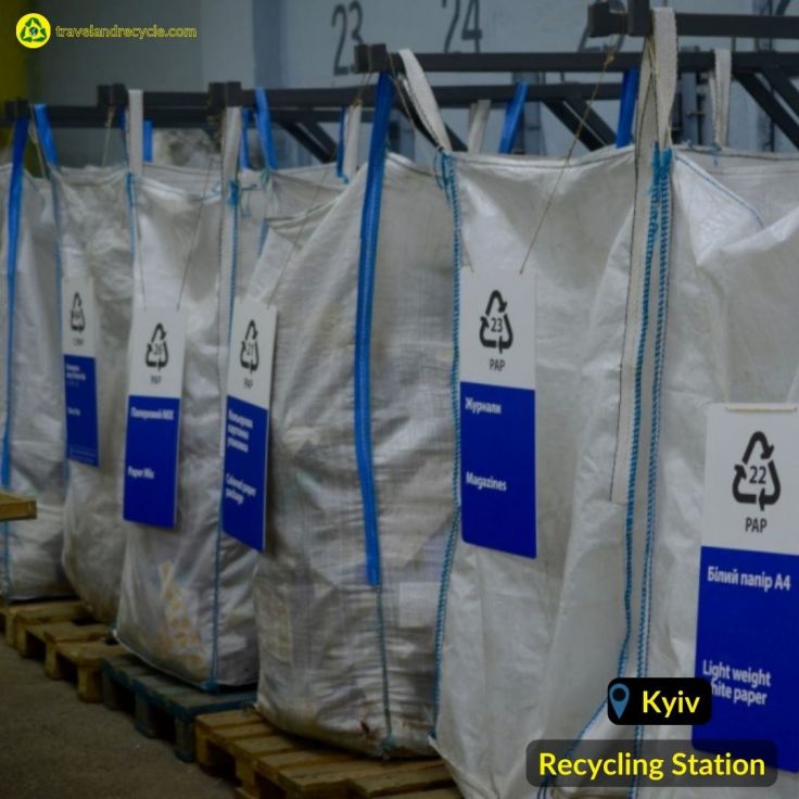 Recycling station white bins for paper PAP 22 No Waste Ukraine in Kyiv