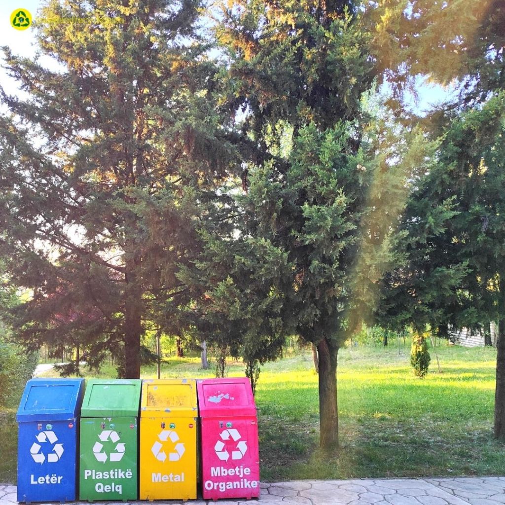 Recycling bins for Metal, Plastic, Paper, Organic waste in Tirana Grand Park Albania