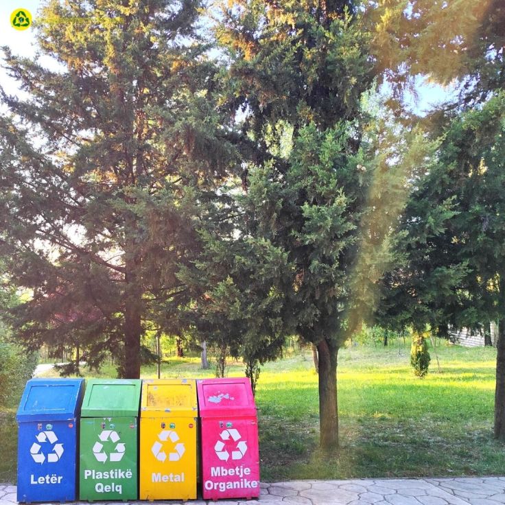 Recycling bins for Metal, Plastic, Paper, Organic waste in Tirana Grand Park Albania