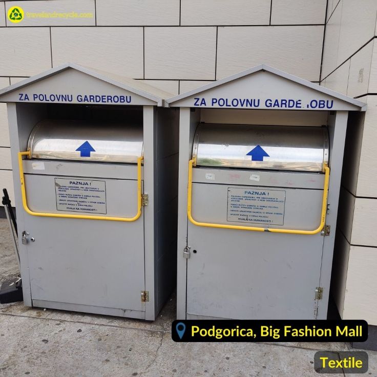 Gray recycling Bin for textile waste in Podgorica Montenegro