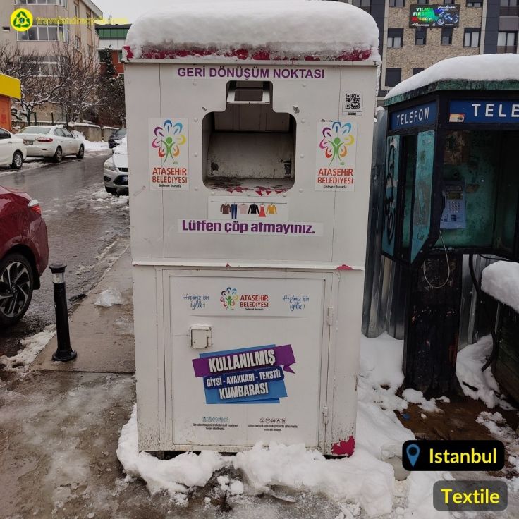White recycling Bin for textile waste in Istanbul Turkey