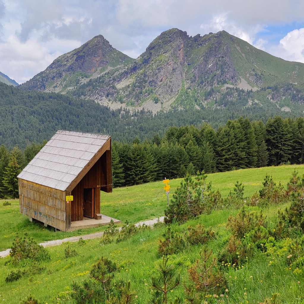Shelter for hikers and tourists in front of the mountains in Prokletije National Park near Plav Montenegro