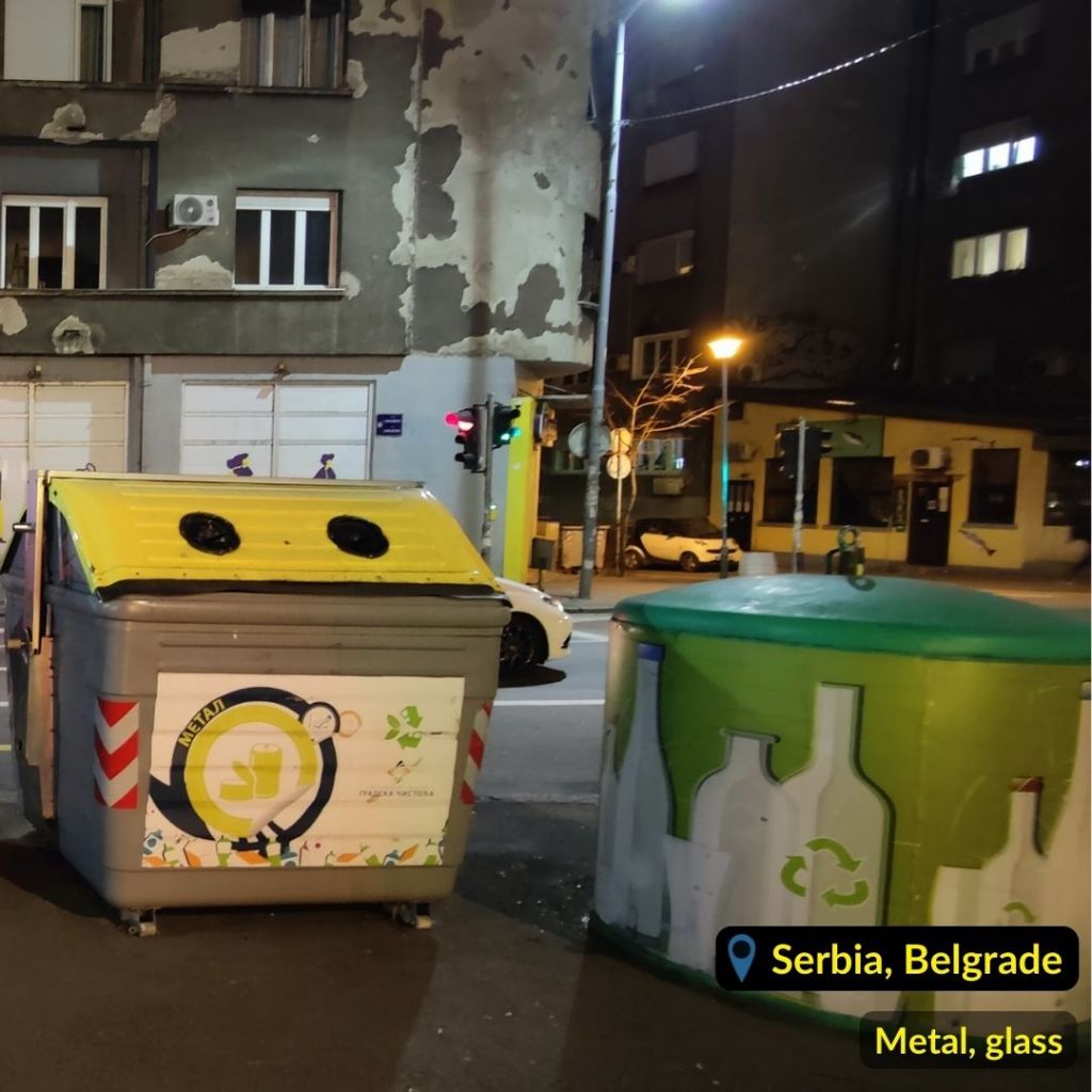 Waste bins for glass and metal in Belgrade Serbia