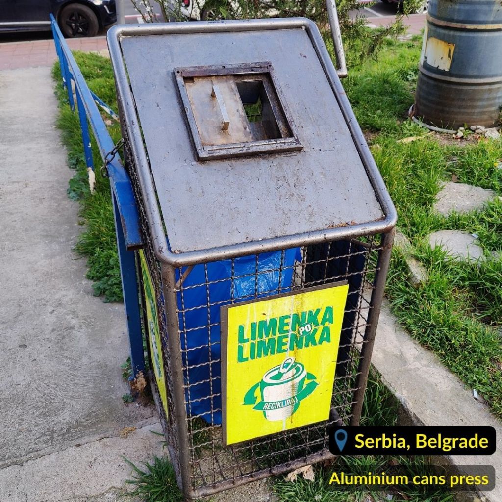 Press for Aluminum cans on the street in Belgrade Serbia