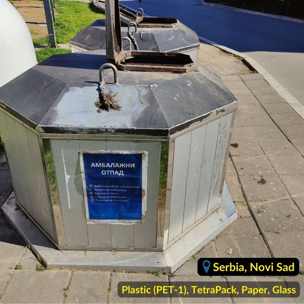 Waste bin for recyclables such as tetra pack, glass, metal on the street in Novi Sad Serbia