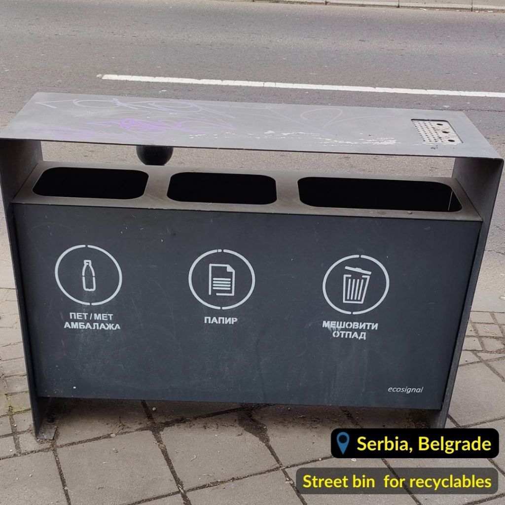 Mixed waste recycling bin on the street in Belgrade Serbia